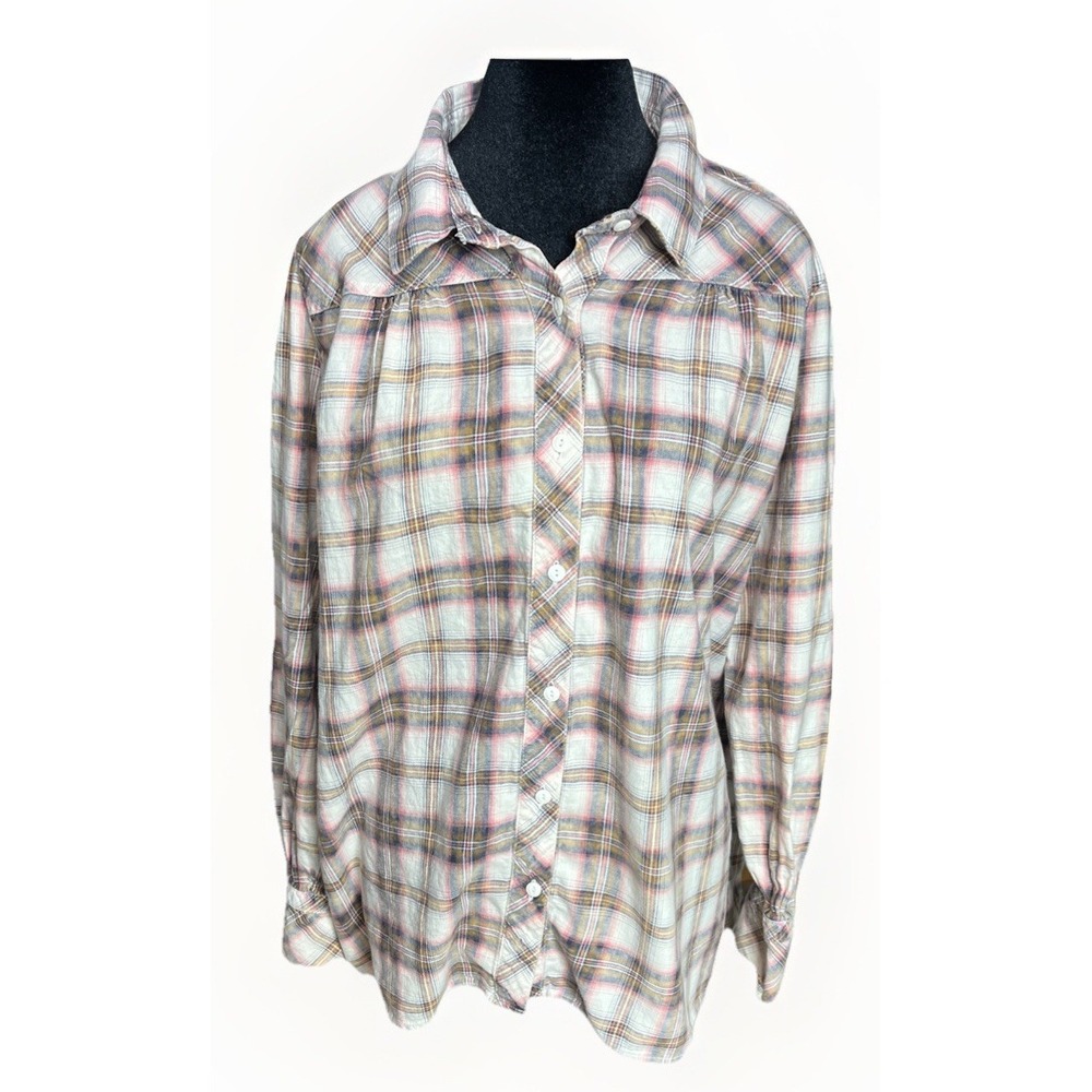 Hippie Laundry Button Down Women's Size XL Pink Tartan Plaid 100% Cotton Flannel